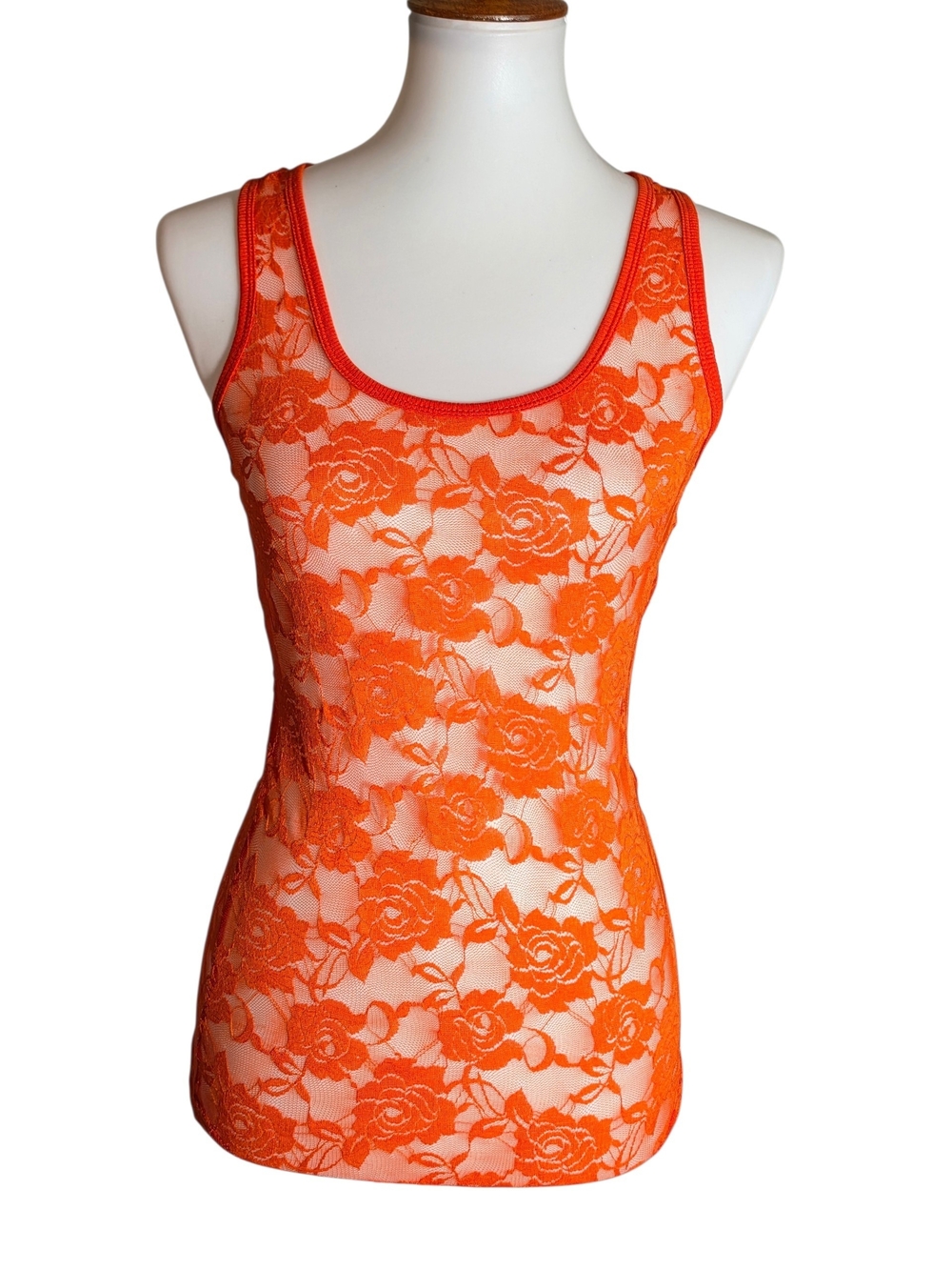 Color Story Orange Floral Lace Tank Top